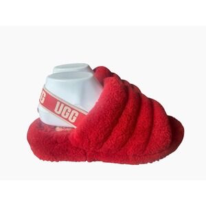 UGG Scuffette II Slide Slippers Red Fluffy Shearling Women's Size 8